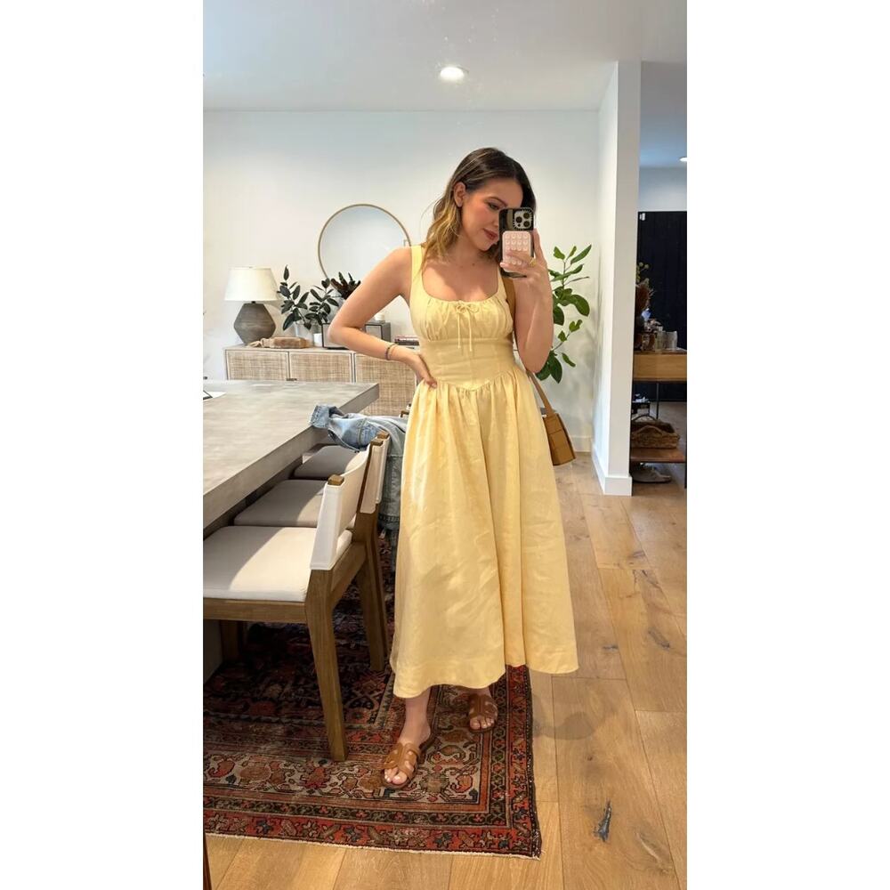 Reformation Butter Yellow Parmesan Balia Linen Dress US 6 - Picture 4 of 10